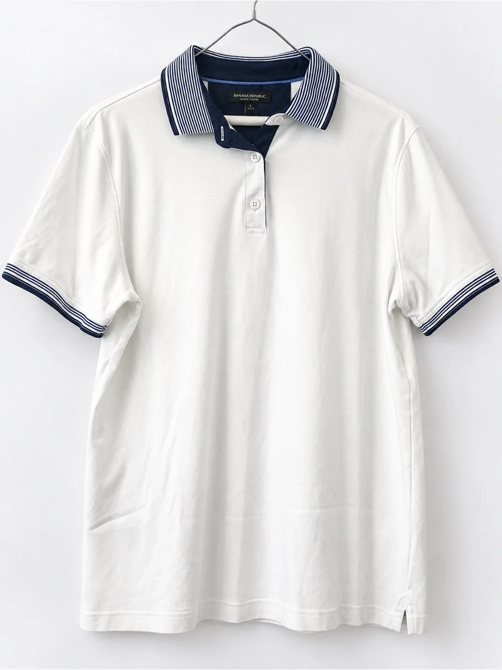Banana republic Men's White Polo with Navy Stripe Collar